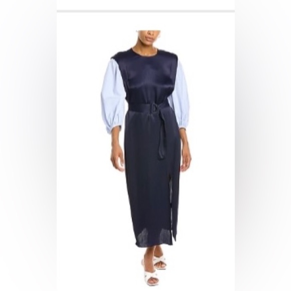 Ted Baker navy mixed media belted dress size 3 = American 6-8 w tags never worn